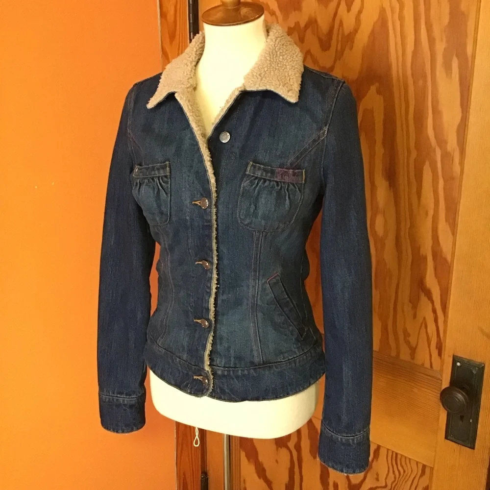 Fox fleece collar fitted jean jacket